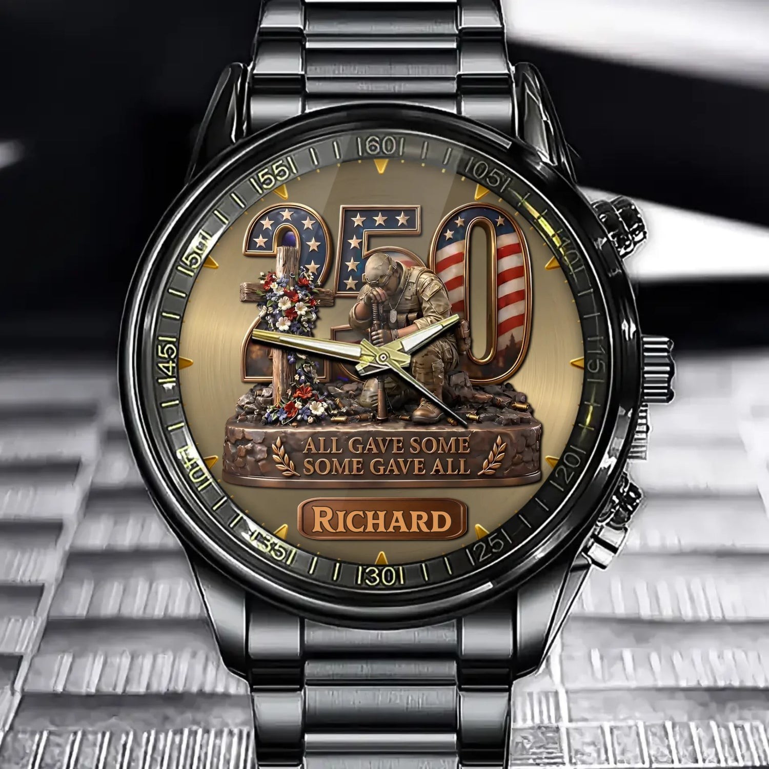 Personalized Veteran Tribute All Gave Some Memorial Black Stainless Steel Watch