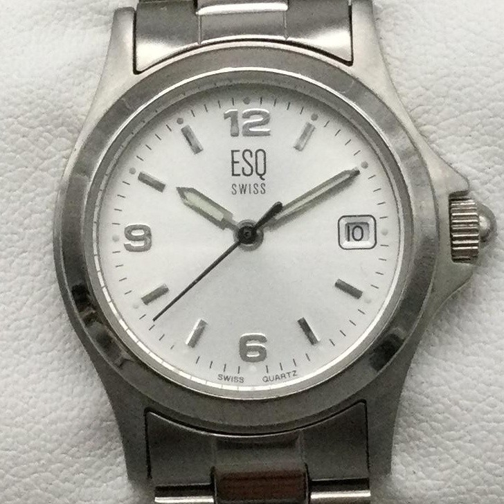 ESQ Womens Watch 27mm Silver Tone Steel Bracelet Date Swiss New Battery 6″