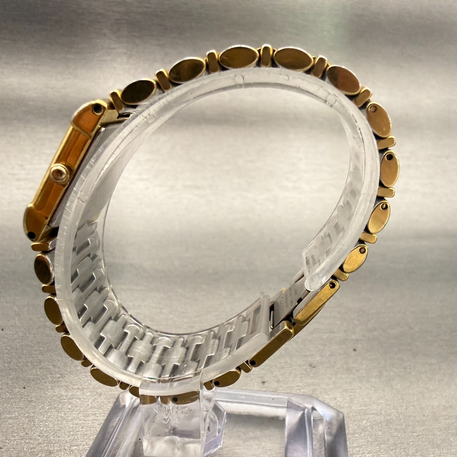 Seiko Watch Women 17mm Gold Dial Gold Tone Rectangle 2P20-5E60 New Battery VTG