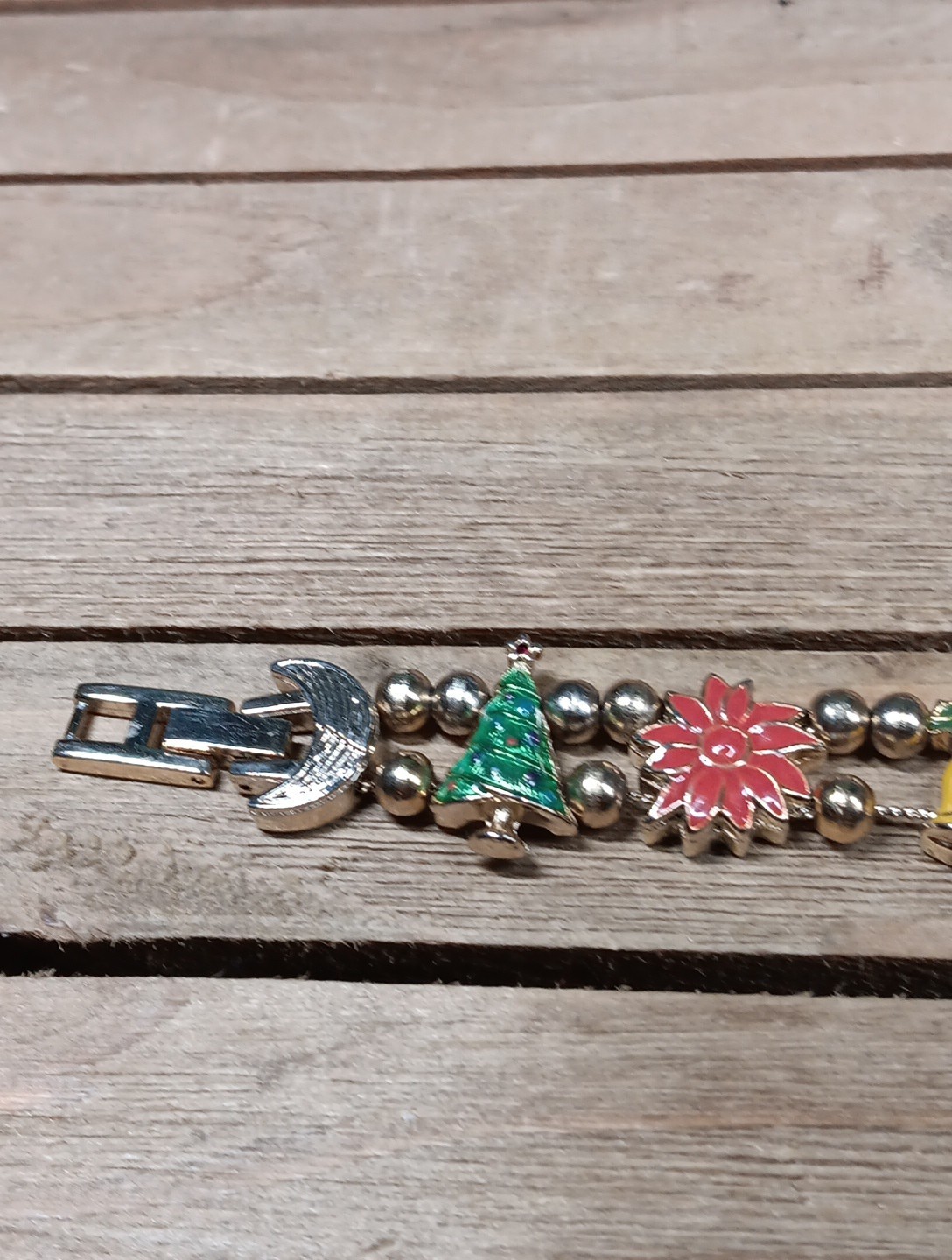 Christmas Watch Rumours Quartz Enameled Bracelet Poinsettias Presents Bells Tree