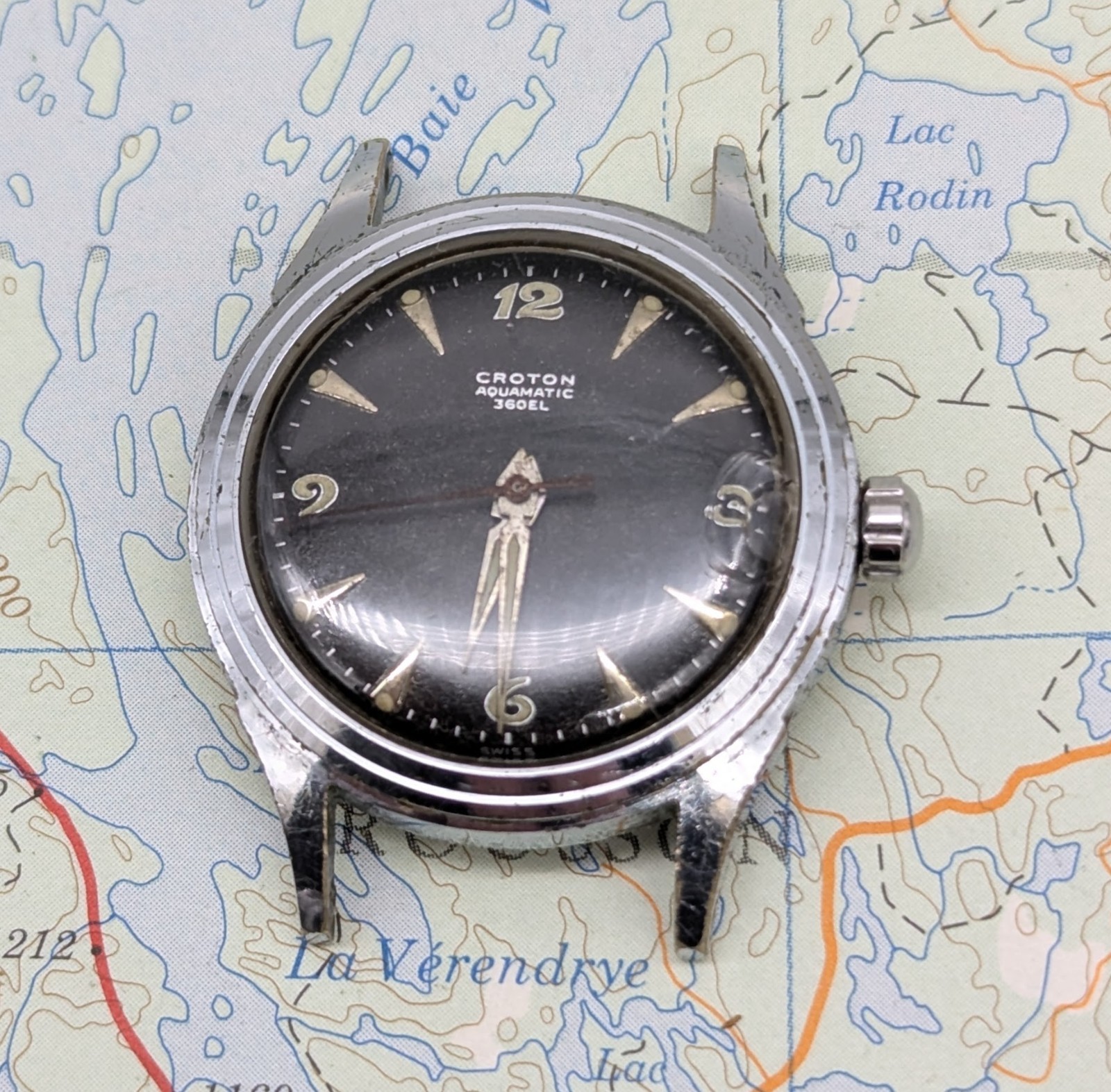Vtg Croton Aquamatic 360EL Black Dial Automatic Men’s Watch – RUNNING