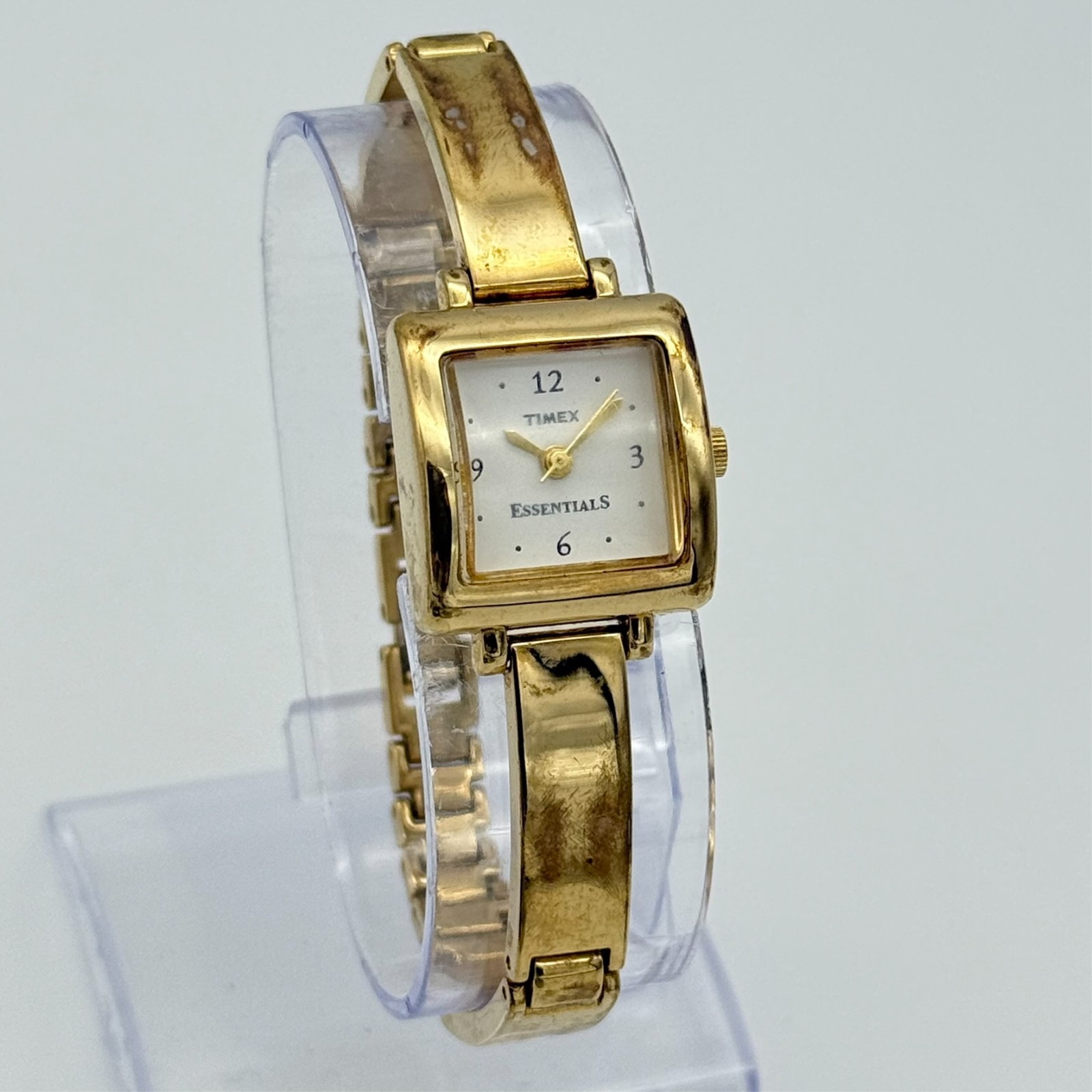 Women’s Vintage 1997 TIMEX Essentials Gold Tone Square Dial Bracelet Watch, Runs