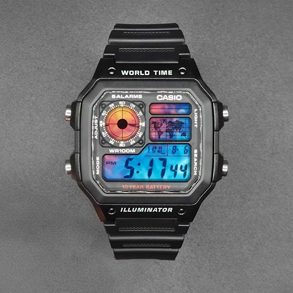 CASIO AE-1200WHD. Royale World Time Watch Mod. Ice & Fire Mod.