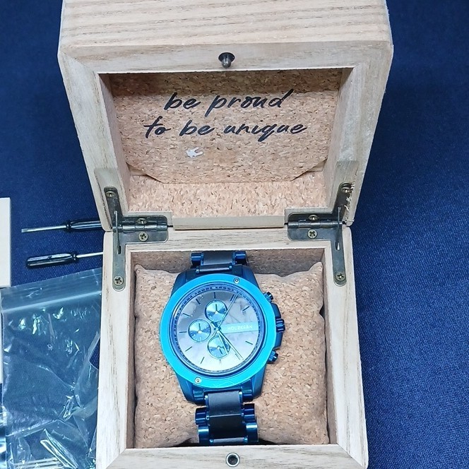 Holzkern Blue Chronograph Quartz Wood/Metal Bracelet Watch 40-43.9mm Box