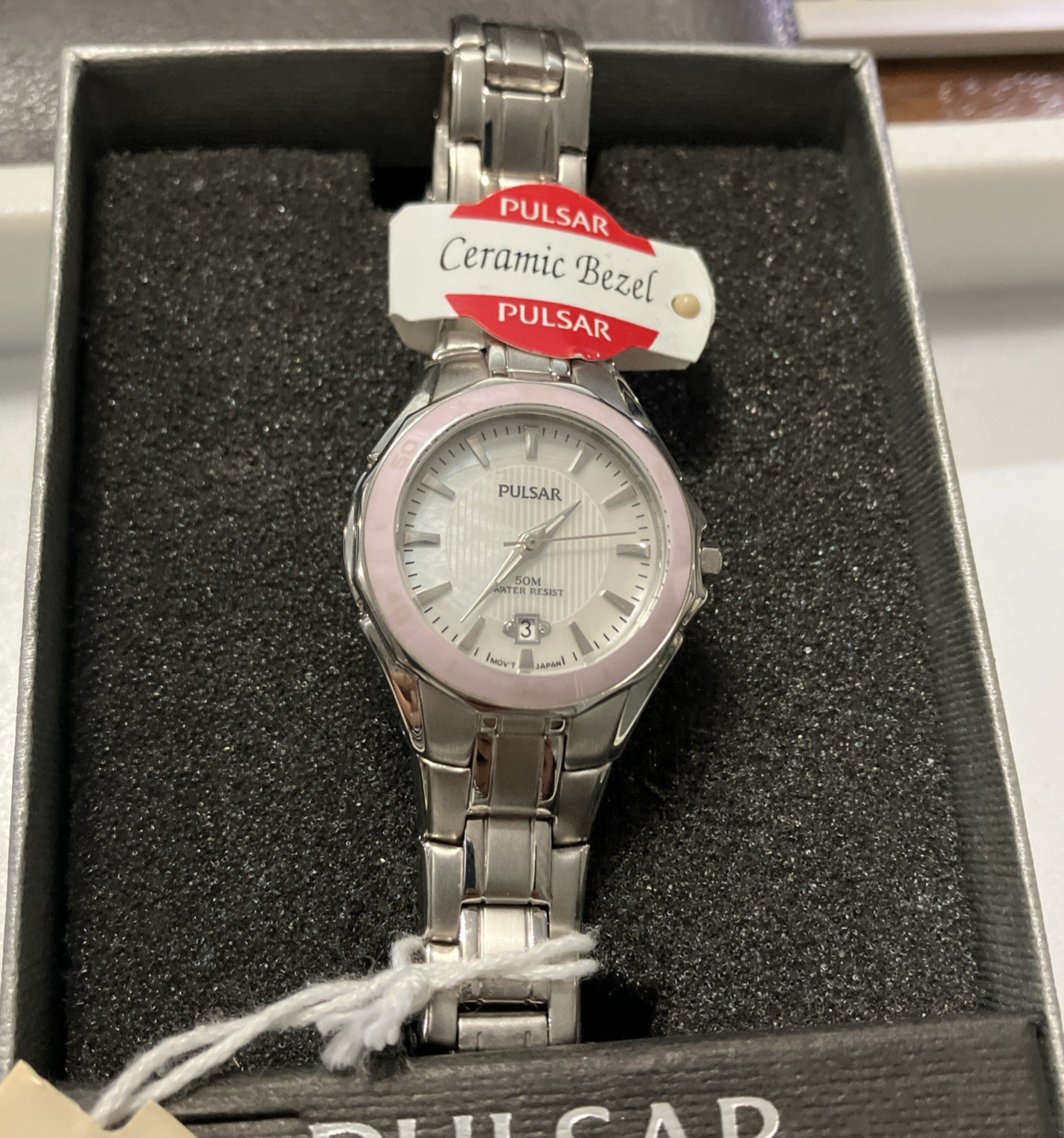 PULSAR PXT899 Womens Pink CERAMIC Bezel Mother of Pearl Dial Watch New Battery