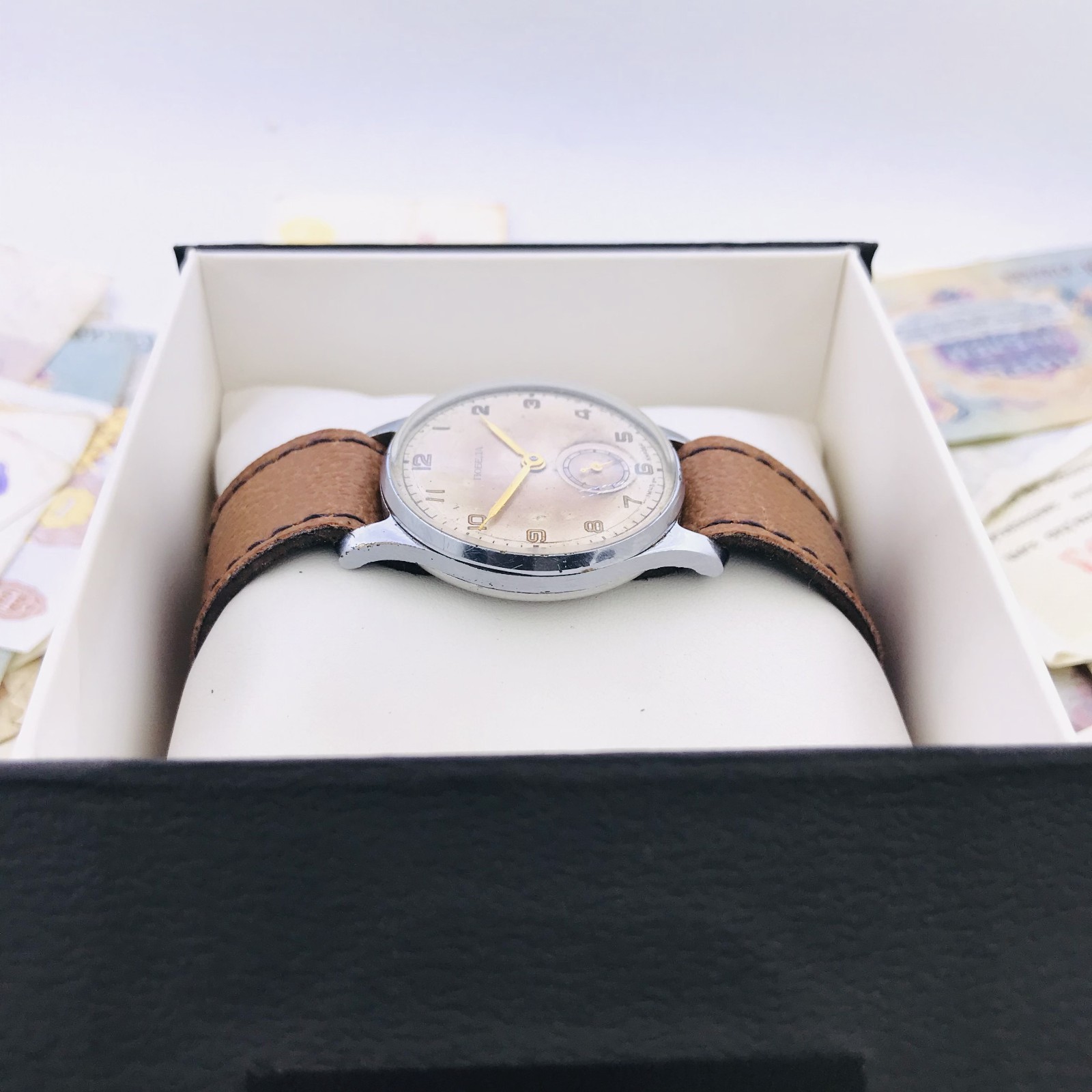 Pobeda 1MChZ Kirova 15 J Vintage Mechanical Watch Ivory Patina 4-52 USSR 1952