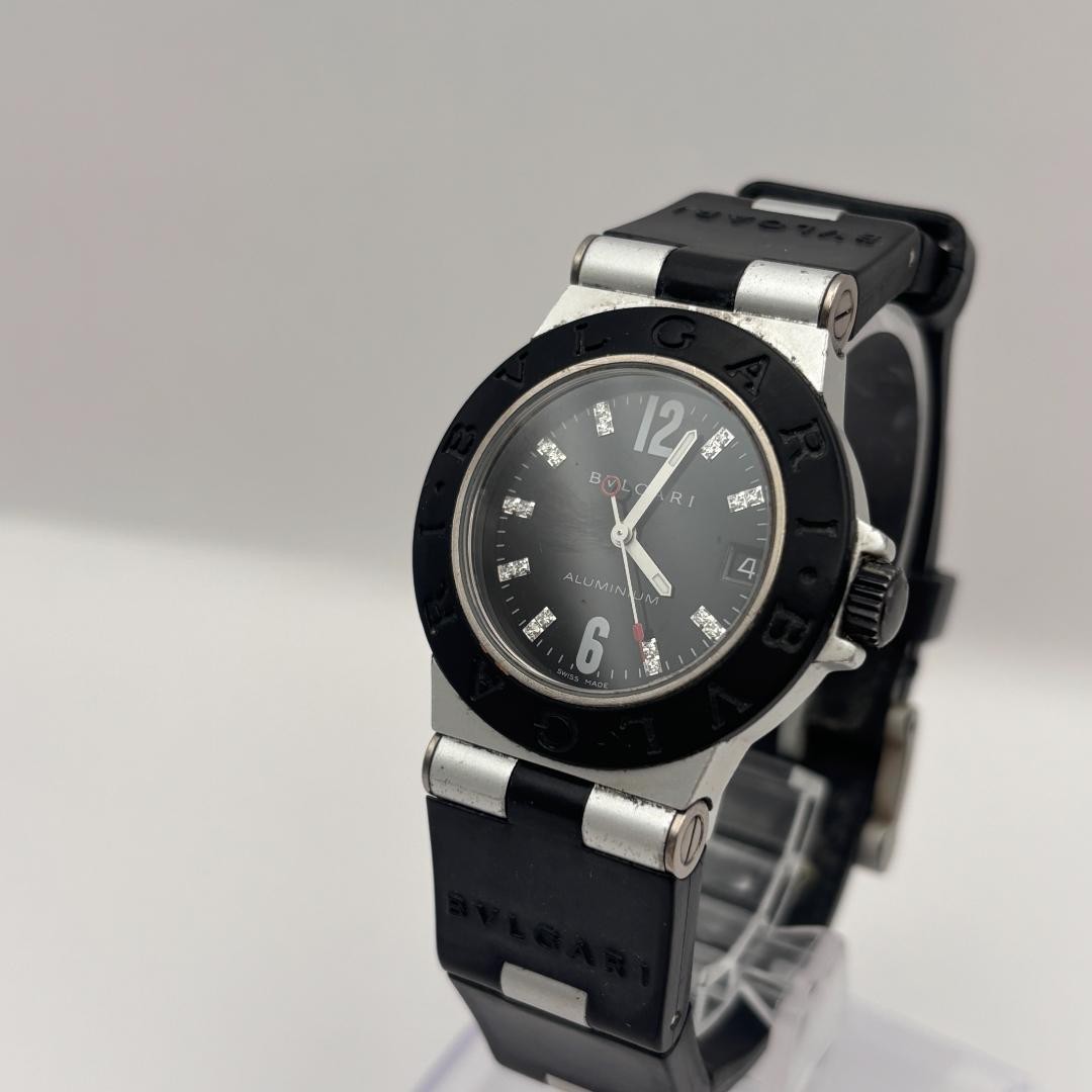Bvlgari AL32TA Diamond Aluminum Black Quartz Watch Women Japan 073407