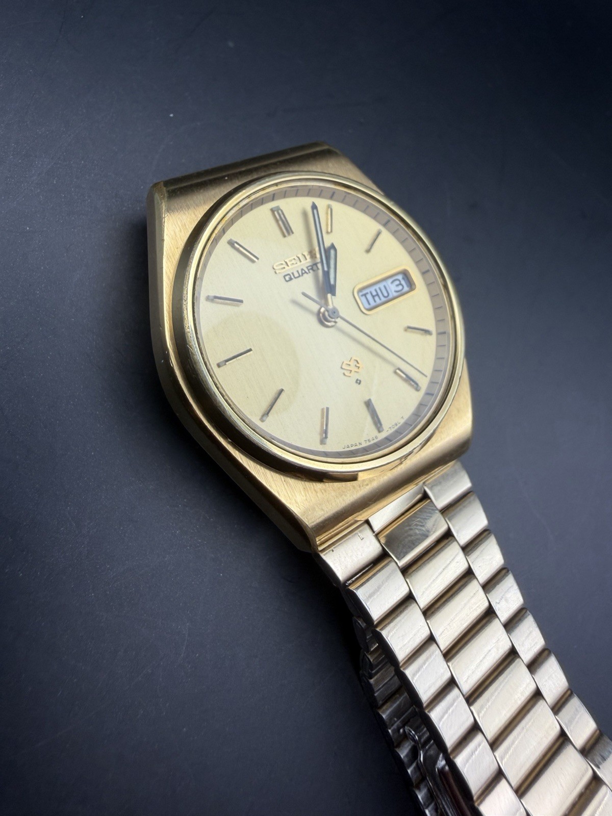 Vintage 1979 Seiko 7546-7089 Watch Overhauled New Crystal Battery Gold Bracelet
