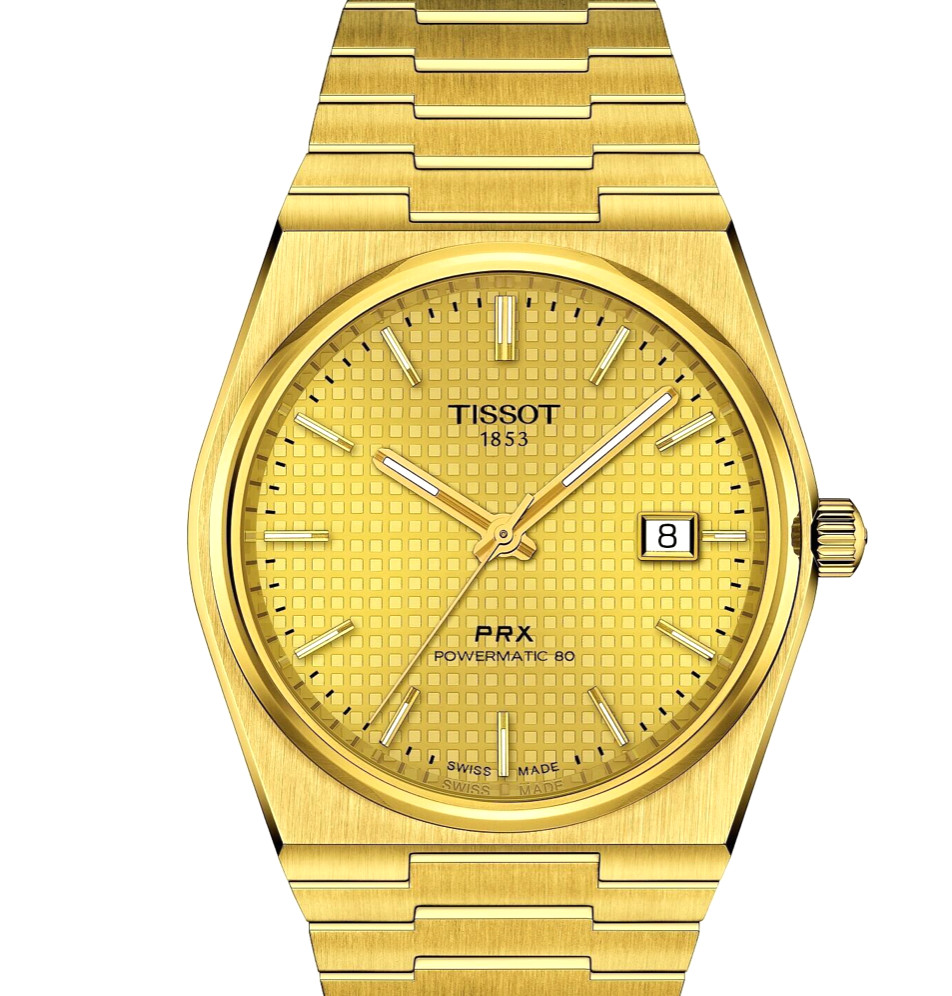 Tissot PRX T1374073302100 Powermatic 80 Watch Gold Dial Box & Papers