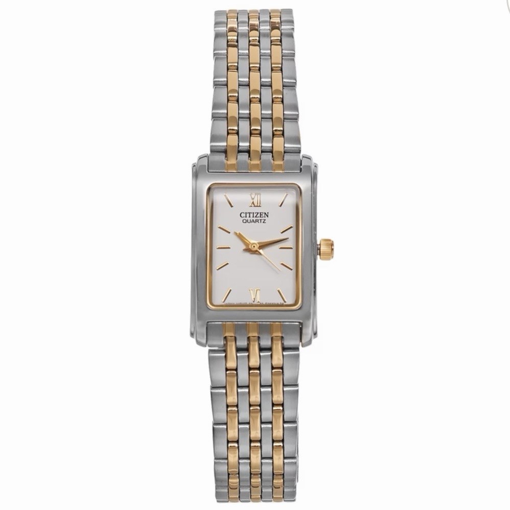 Citizen Quartz Classic Rectangle Two Tone White Dial Women’s Watch EJ5854-56A