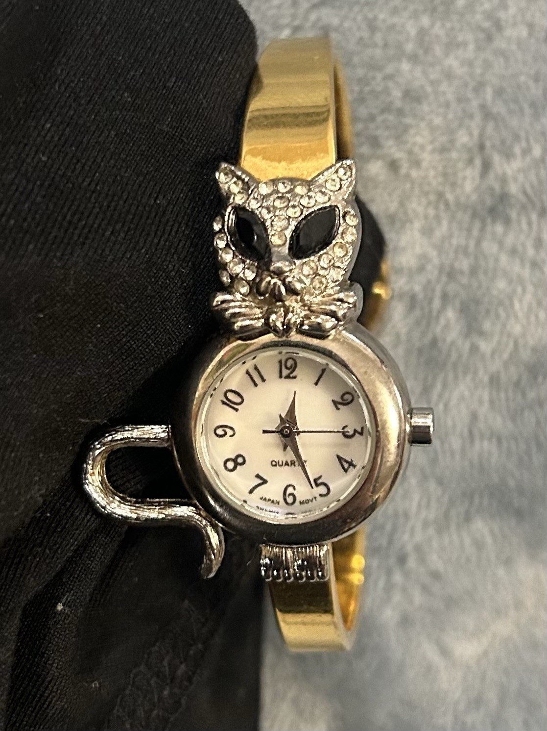 Avon Cat Watch Women Silver Gold Tone Hinged Cuff New Battery 6/8” Case~see Pics