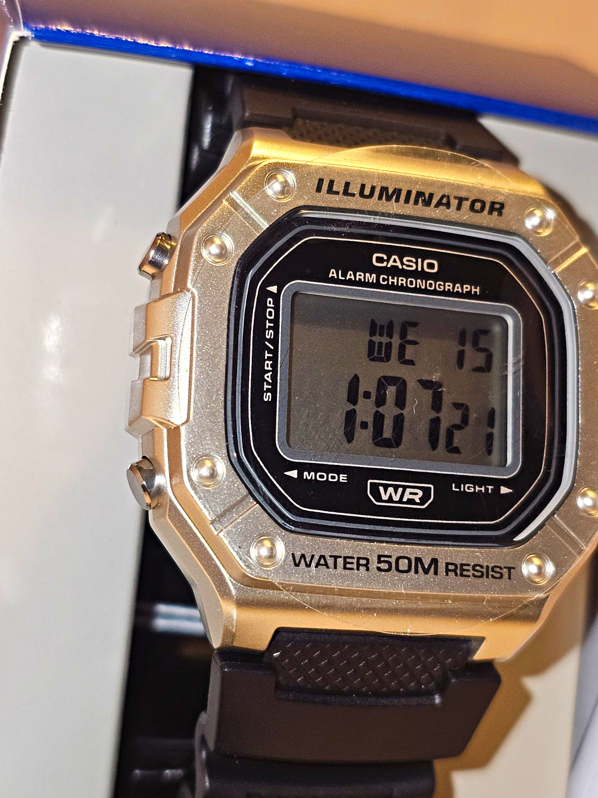 Casio Illuminator Digital Quartz Alarm Chronograph 50m WR Gold/Black Resin