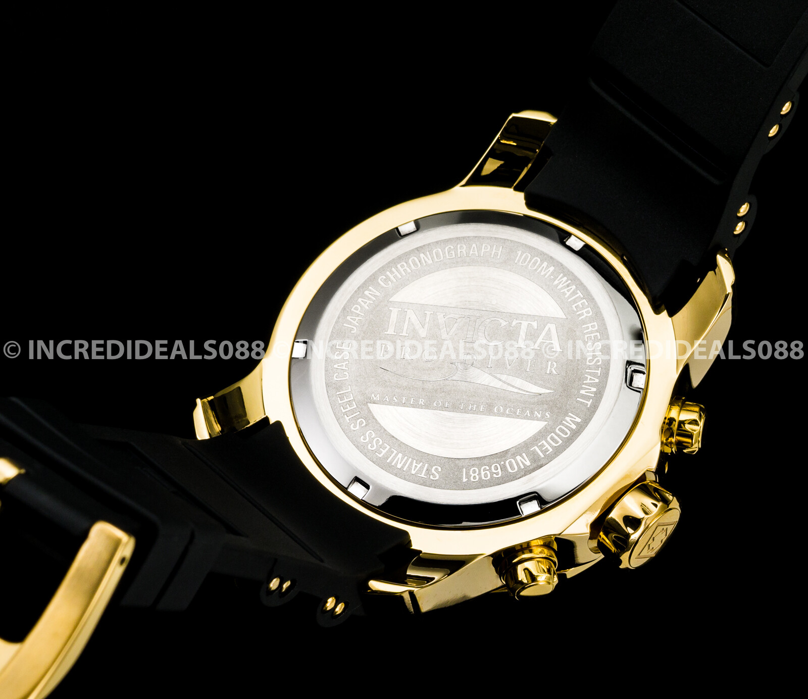 Invicta Mens PRO DIVER SCUBA Chronograph Black Dial Elegant Fashion Gold Watch
