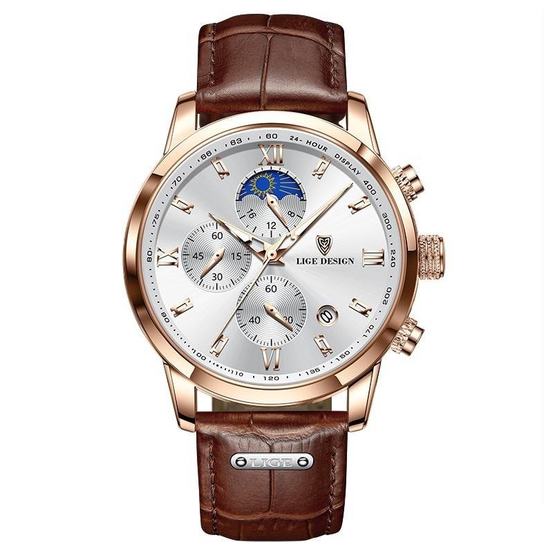 Men’s Watches Quartz Luminous Date Dial Waterproof Leather Business Wristwatch