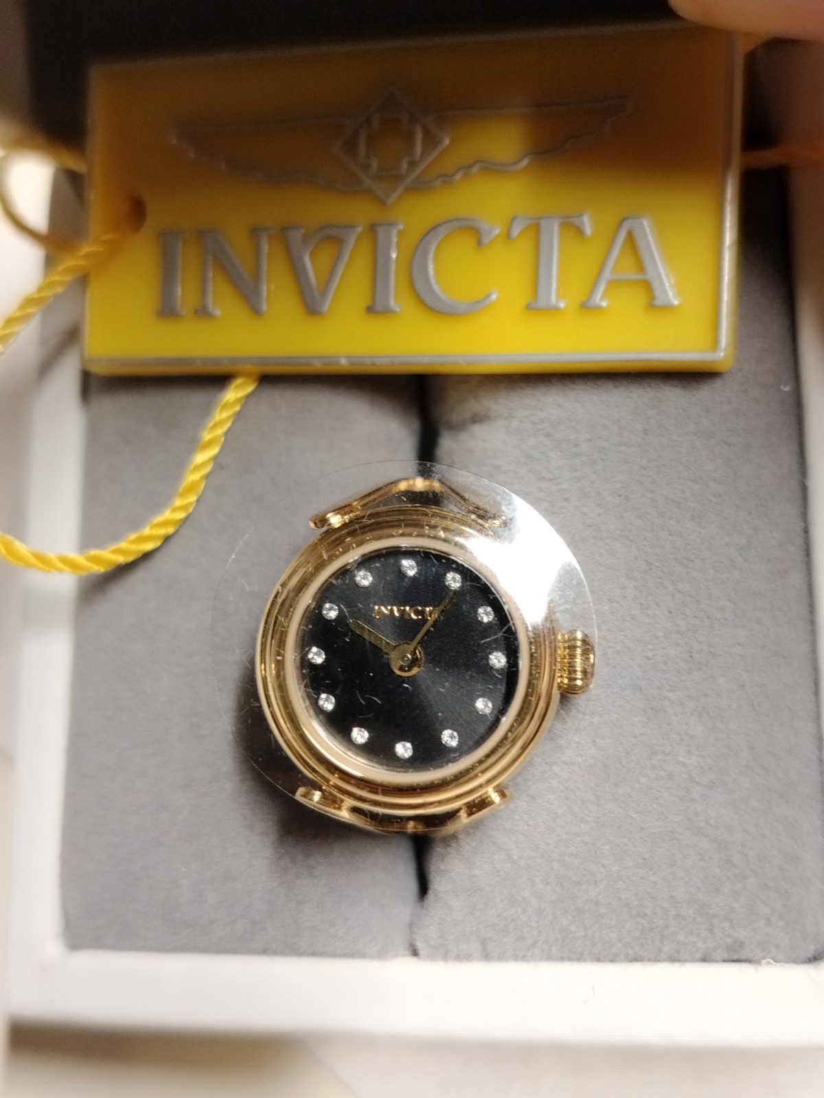 Invicta Mini Angel Lumalink Quartz Crystal Black Dial Ladies Ring Watch 44482