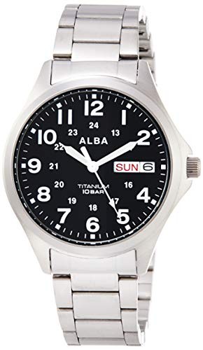 SEIKO ALBA AQPJ402 Titanium Quartz Black Dial Watch Men 10BAR Japan New Y862327