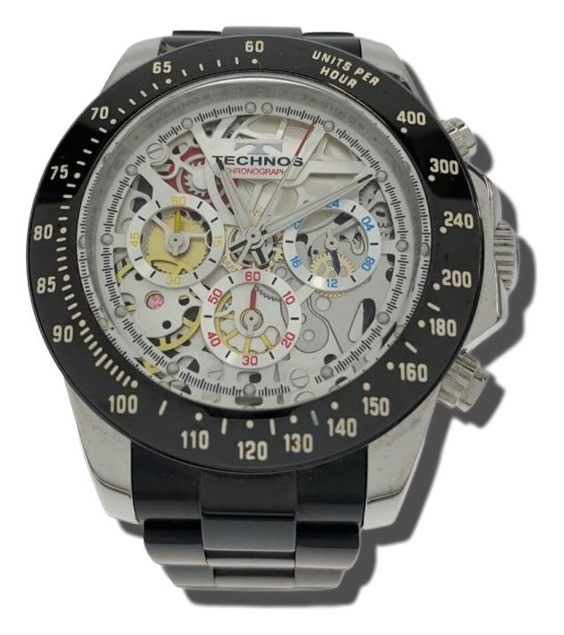 TECHNOS Watch Silver Black T9A84 Authentic Men H:2.17” W:1.97” 3350