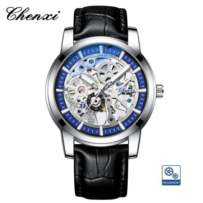 CHENXI Men’s Leather Hollow Out Luminous Tourbillon Automatic Mechanical Watch