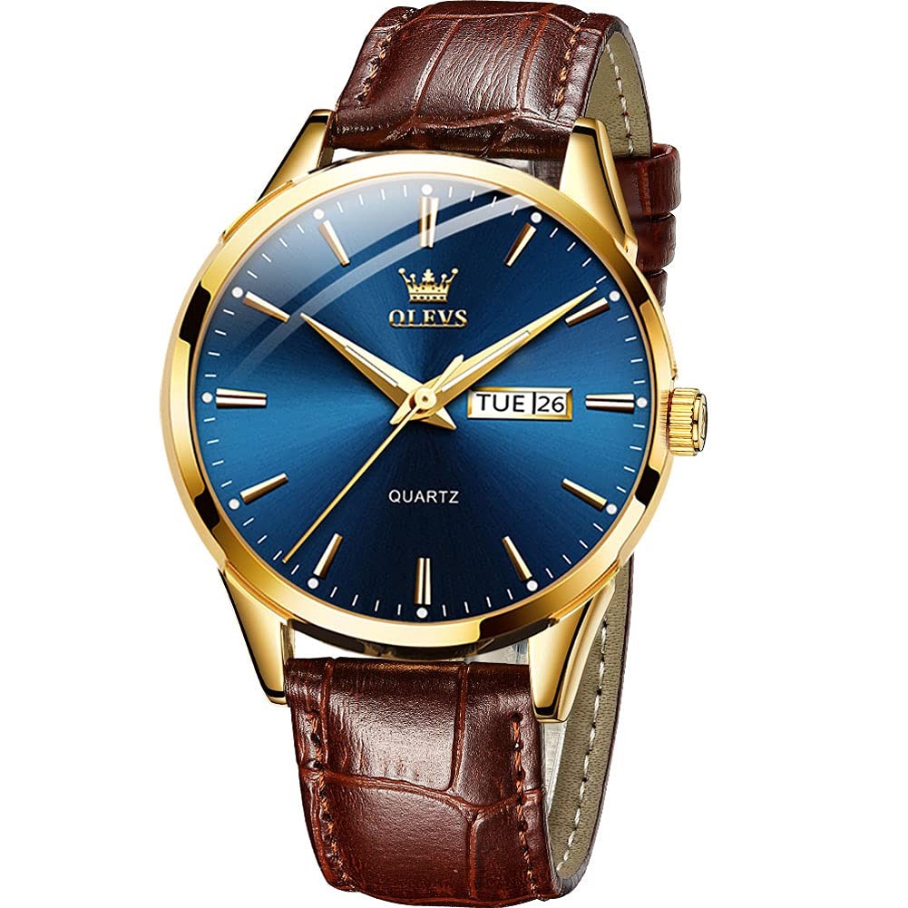 Reloj De Cuero Marron Con Calendario Y Oro Rosa Para Hombre De Moda Lujo