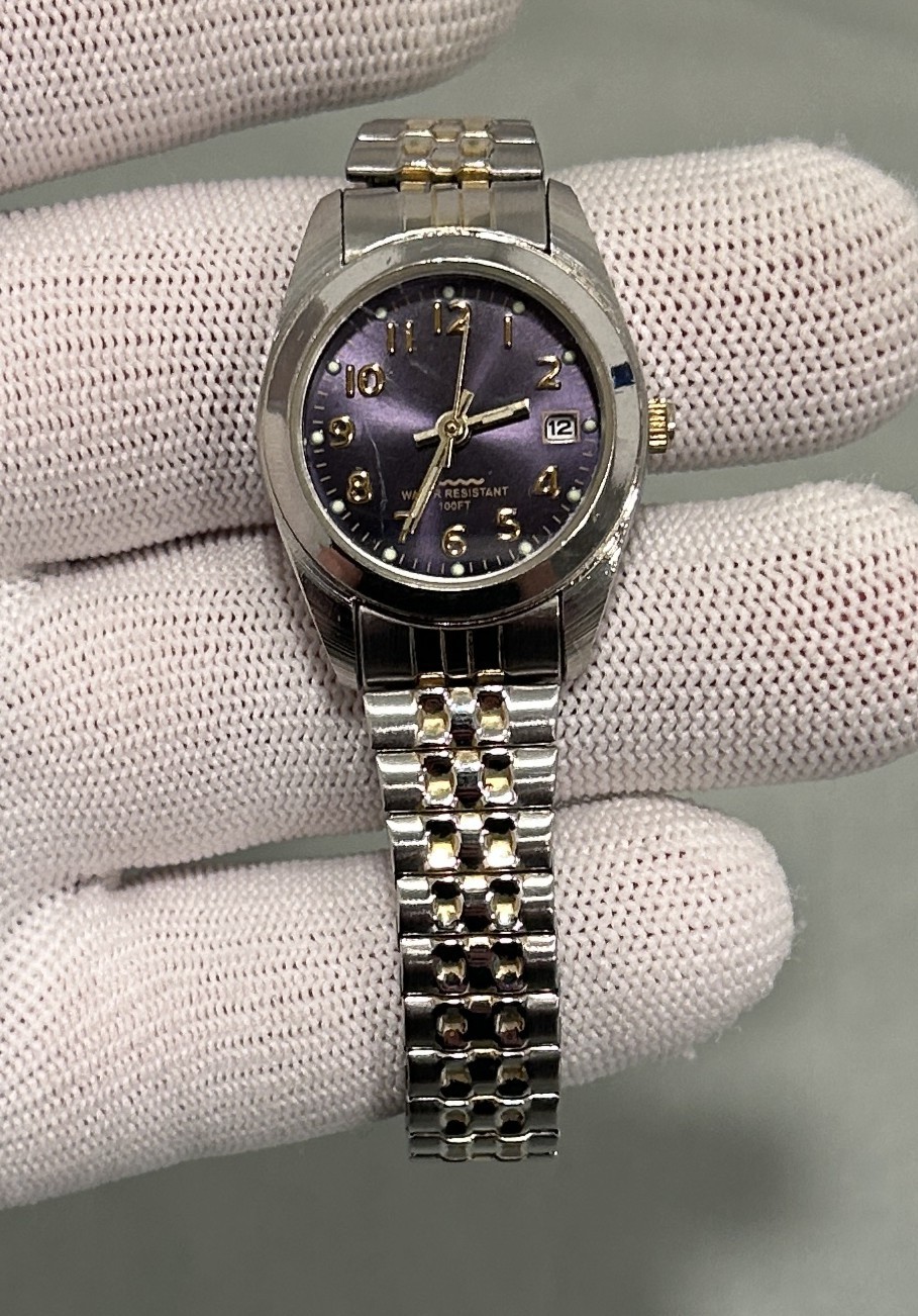 Women’s Quartz Watch Purple Dial Date Two-Tone Stretch Band WS770 PC22