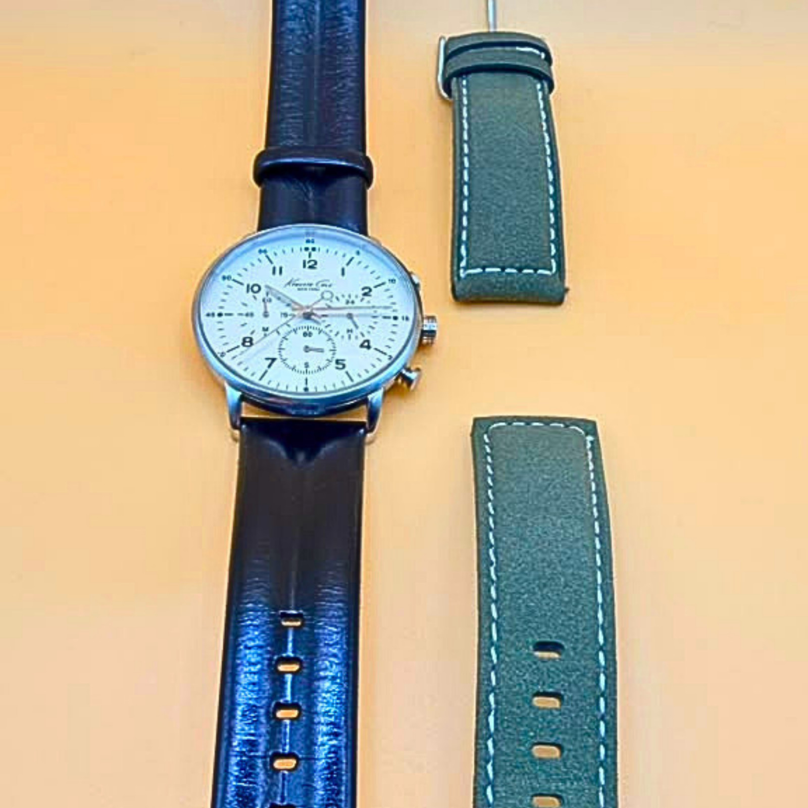 Kenneth Cole New York Men’s Chronograph Watch White Dial – Free Suede Strap