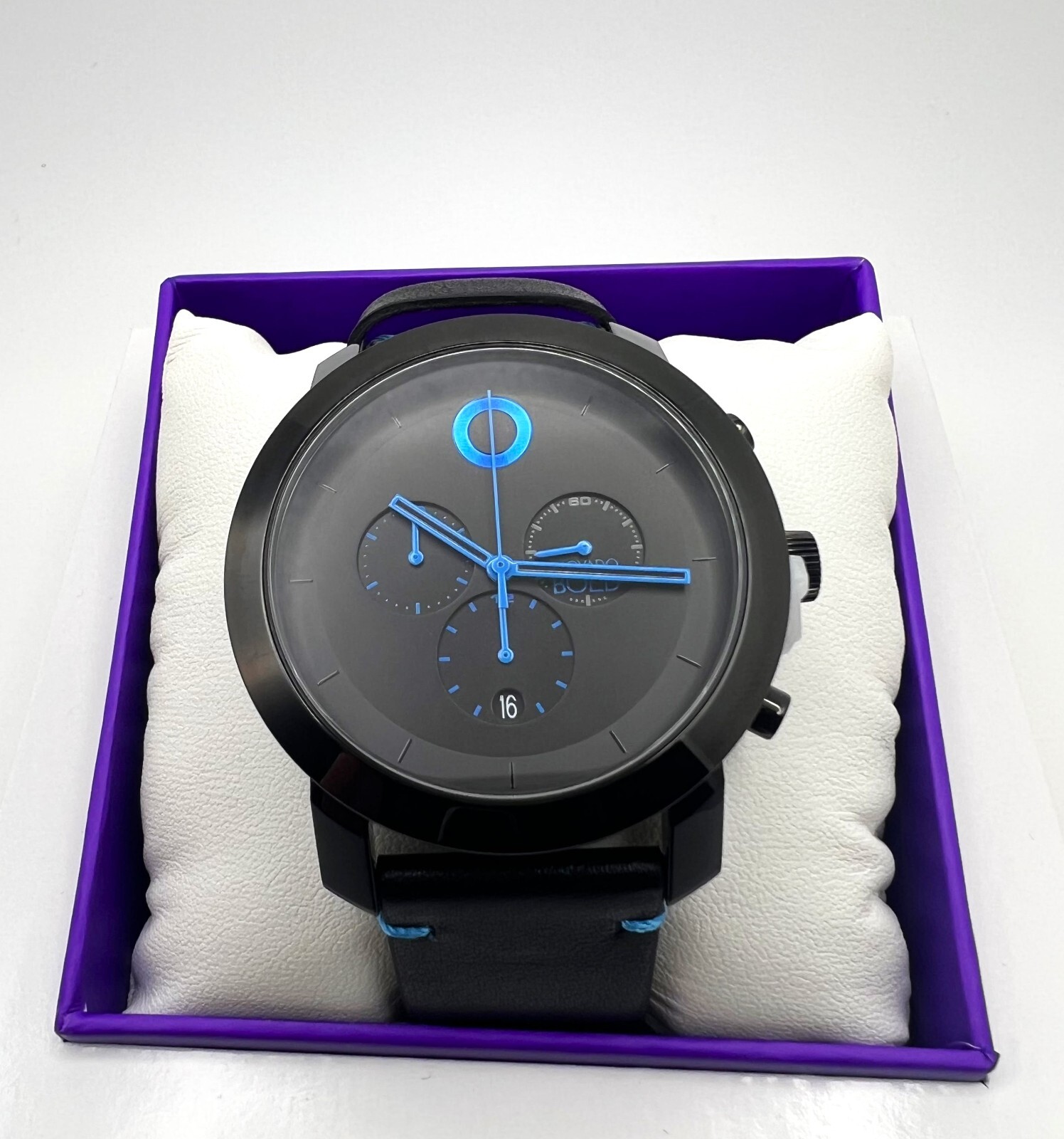 MOVADO 3601067 TREND IMPULSE BLACK CHRONOGRAPH DIAL BLACK LEATHERBAND MENS WATCH
