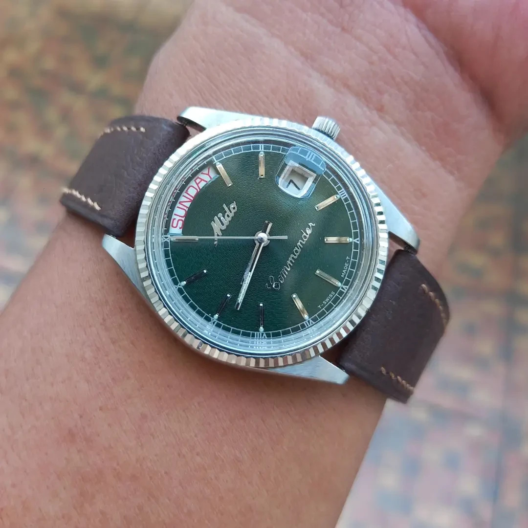 Rare MIDO Commander President Day date Green Dial Automatic Vintage Watch Men
