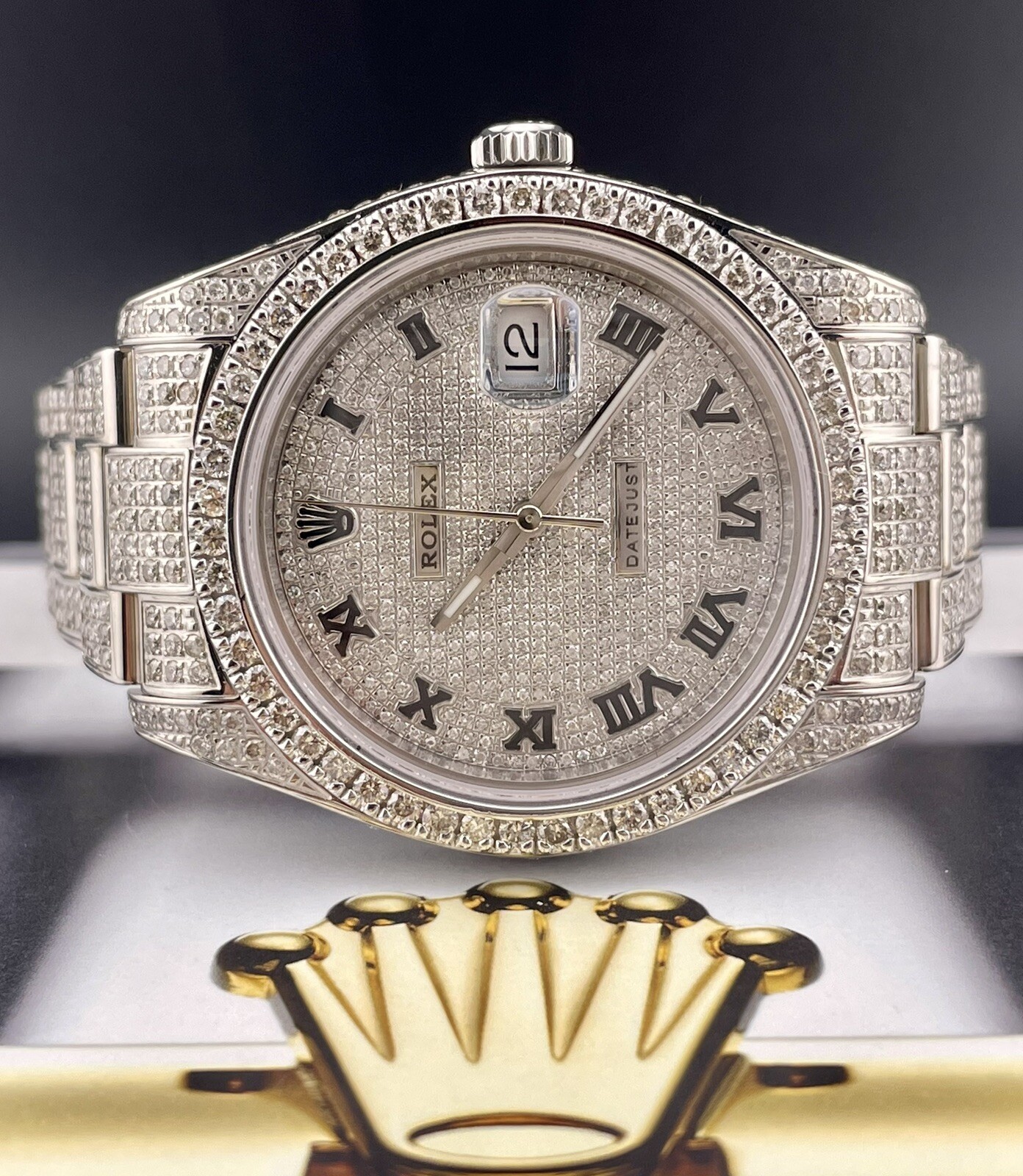 Rolex Men’s Datejust 41mm Oyster Steel Watch Iced 12ct Diamonds Ref: 116300