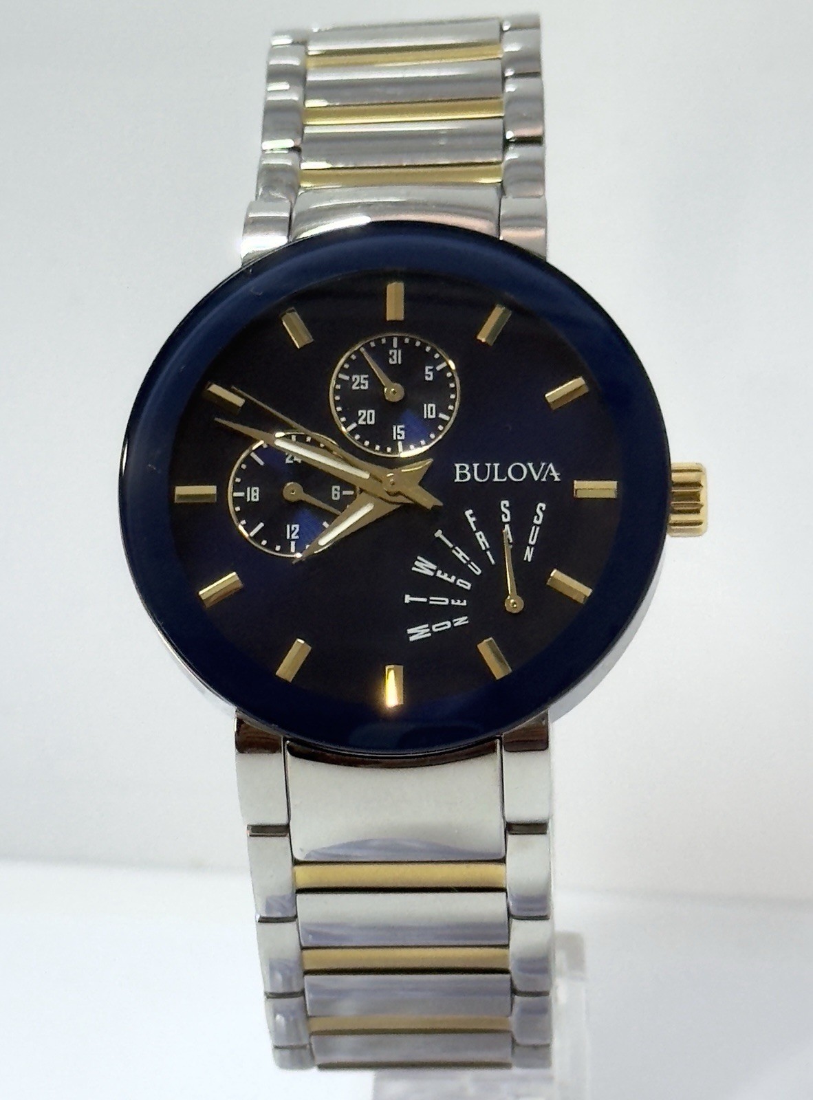 Bulova Men’s Futuro Stainless Steel Two Tone Blue Dial 40mm Watch 98C123