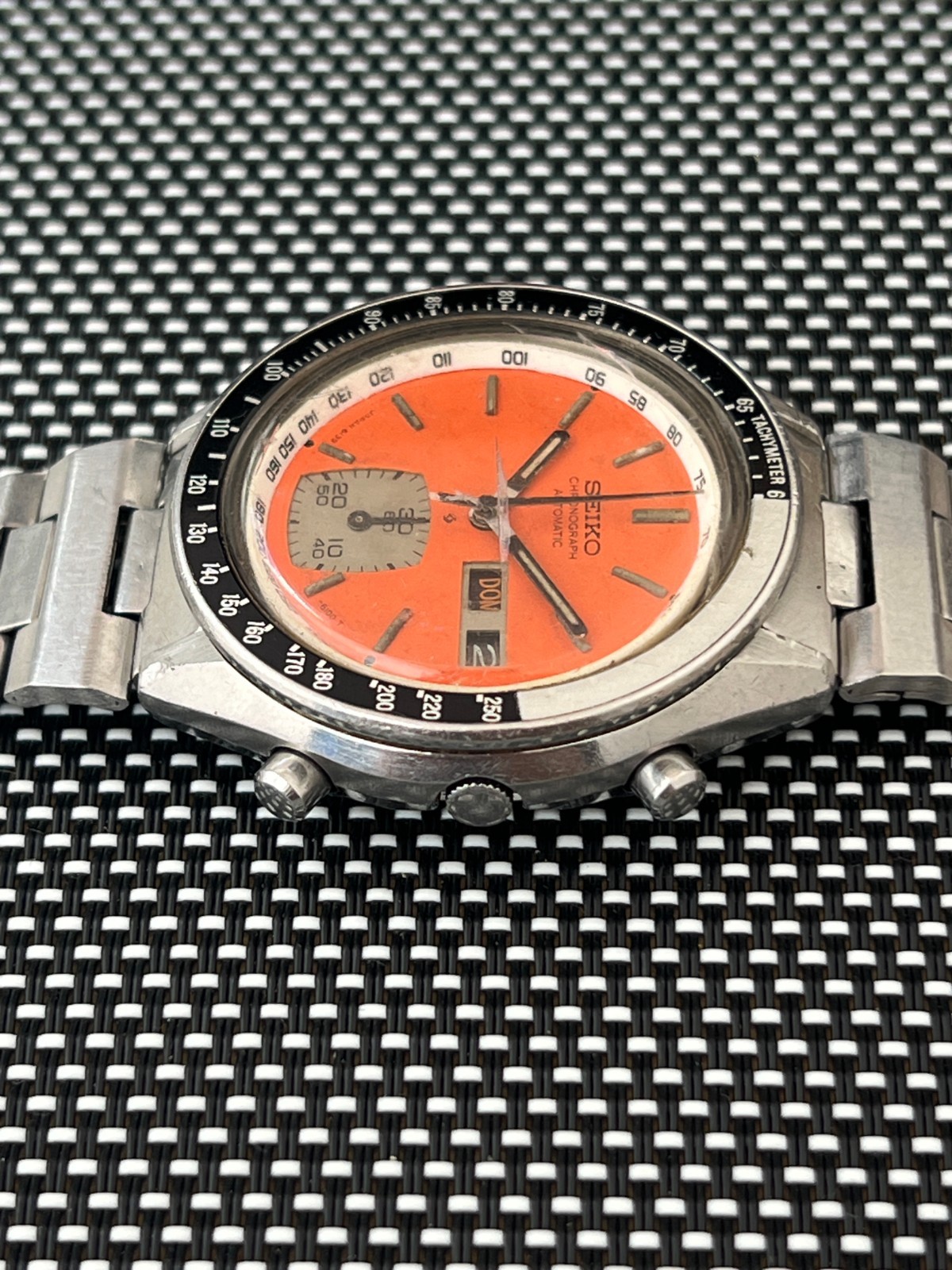 SEIKO 6139-6040 Automatic Chronograph GHOST Watch Men’s Orange Dial 17J Vintage