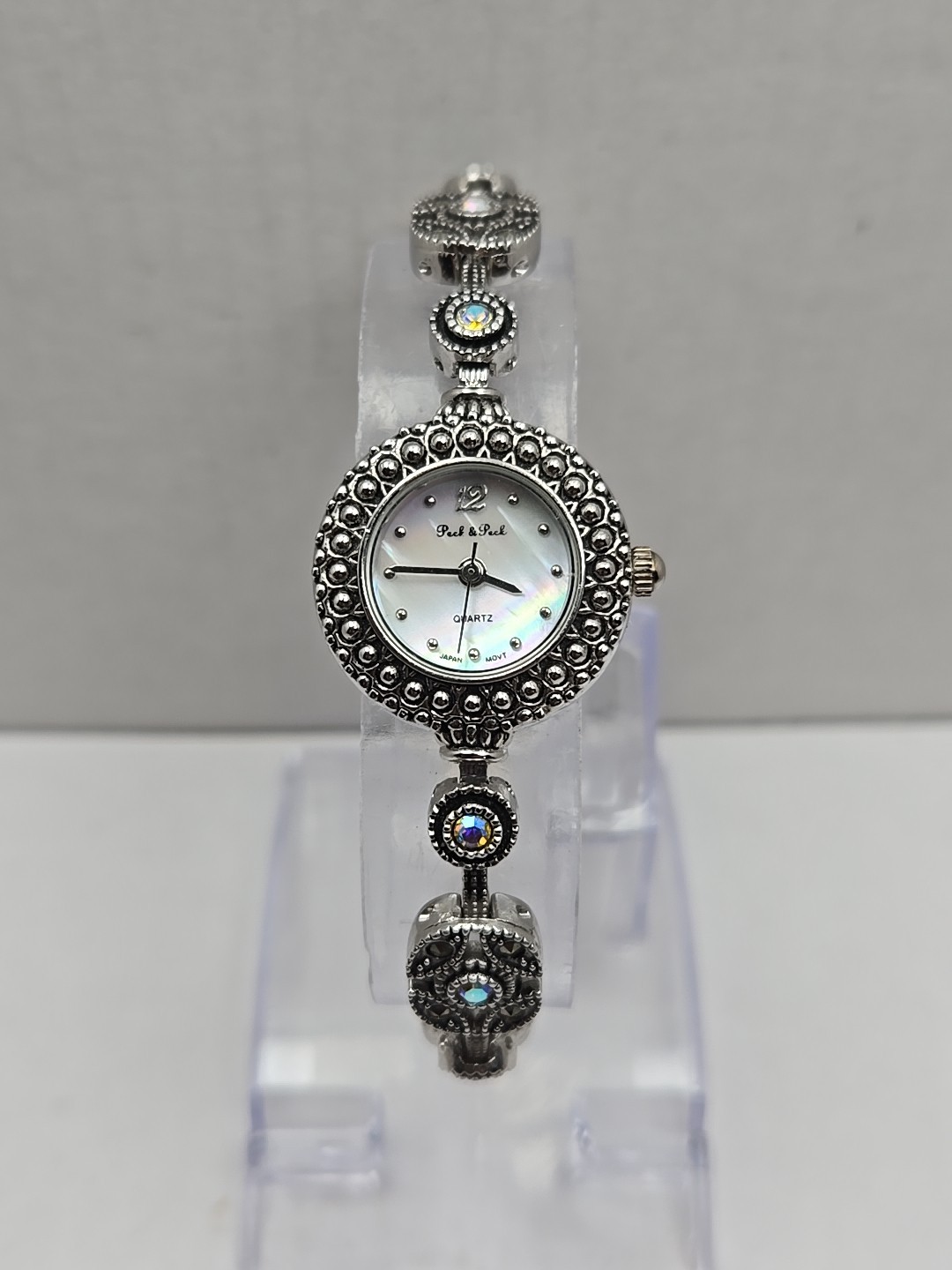 Peck And Peck Womens Marcasite Faux Opal Bracelet Watch Quartz New Battery