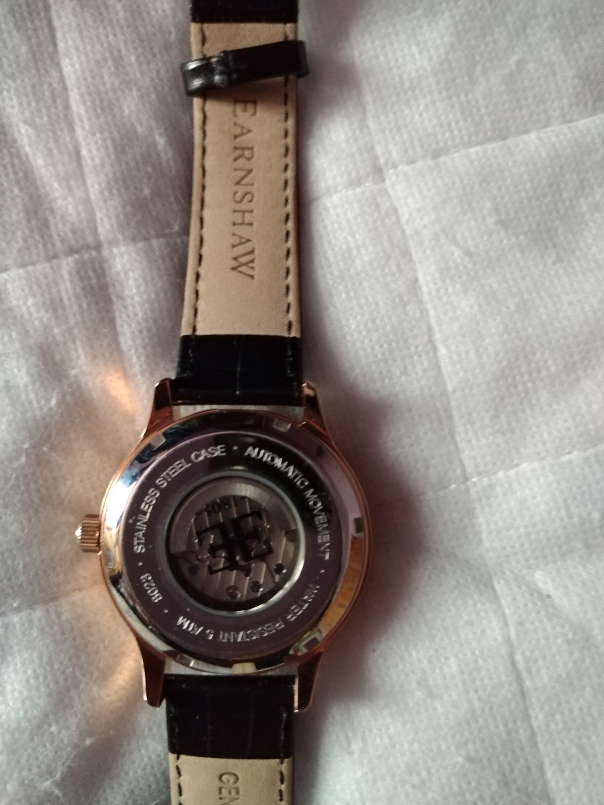 Thomas Earnshaw Men’s Automatic Skeleton Watch. Rose Gold Tone. Black Strap VGC