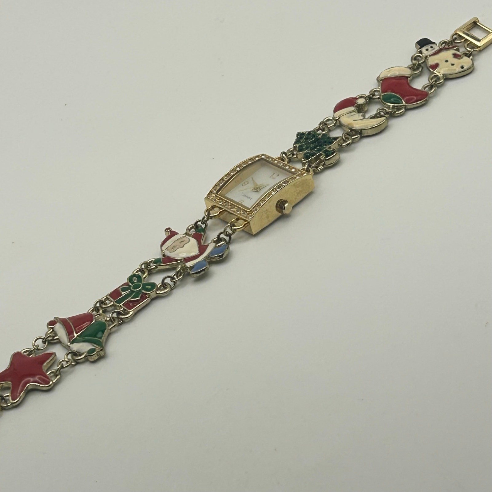 Christmas-themed Gold-tone Charm Bracelet Watch Working New Battery