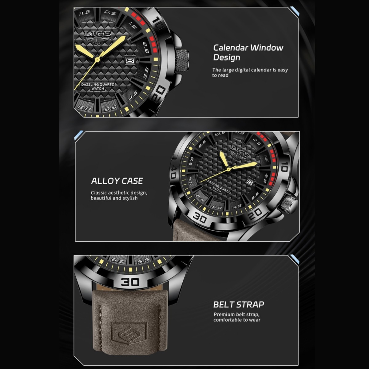 Luxury Men’s Watch Waterproof Quartz Date Luminous Business Leather Wristwatch