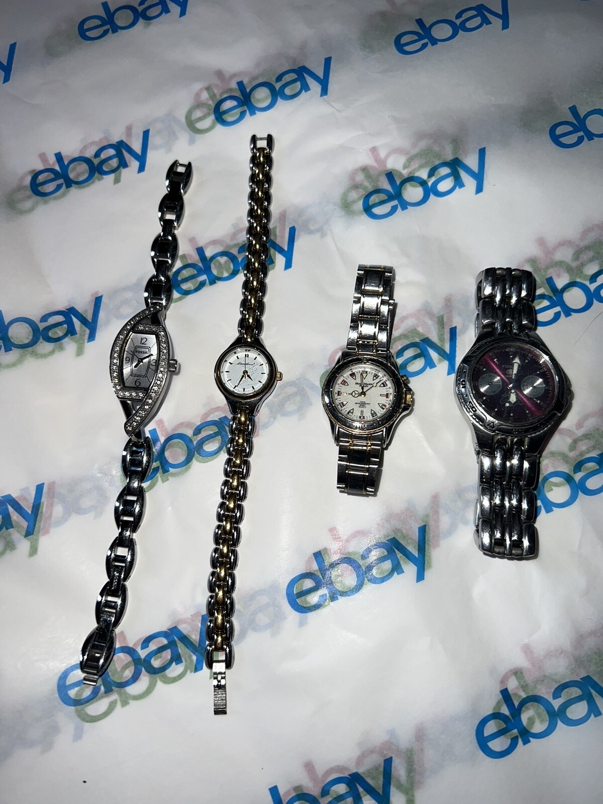 Lot Of 4 Women’s Watches Working But Need Battery Fossil Eddie Bauer Hugo Max