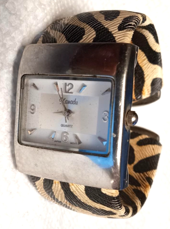Vintage Xanadu Zebra Print Cuff Watch Wide Bracelet Japan Movement New Battery R