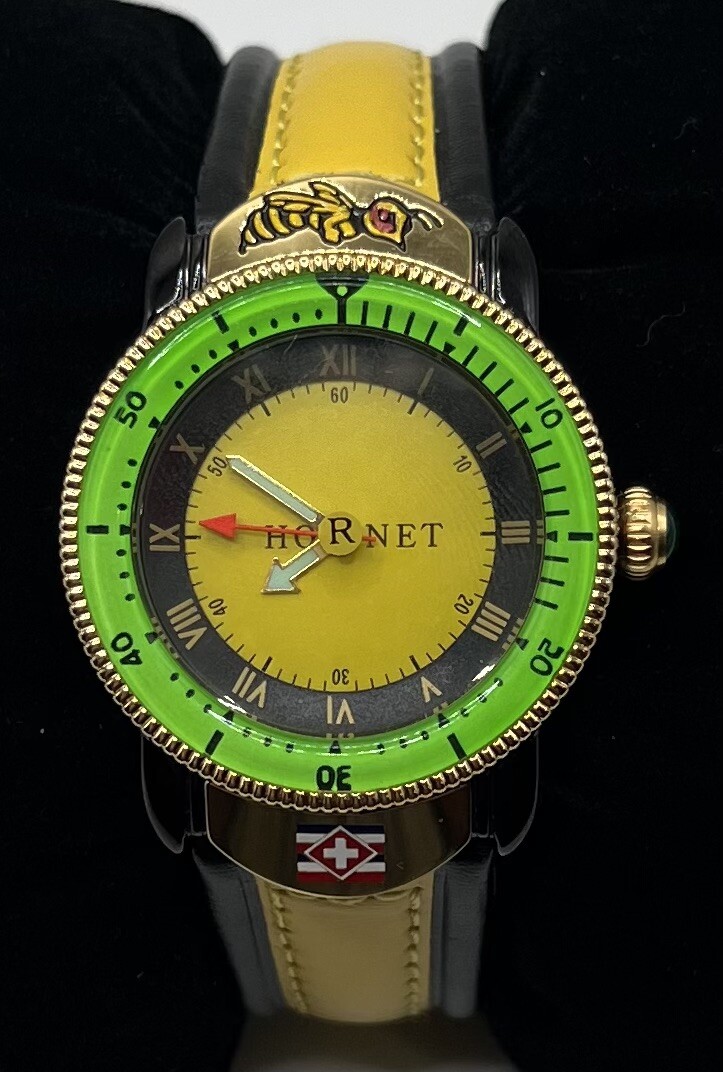 Swiss Hawaiian “Hornet” Watch Yellow/Black Dial and Green/Gold Bezel Without Box