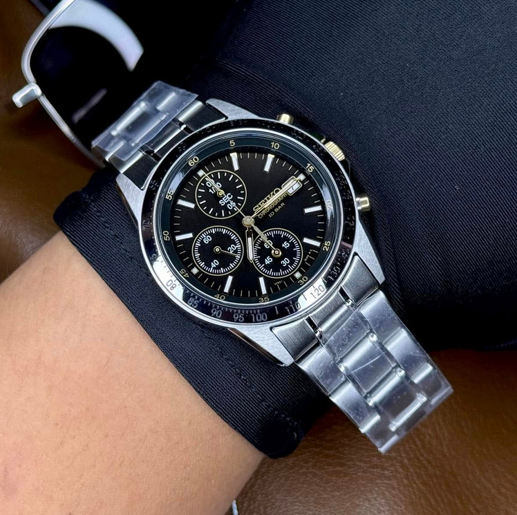 Seiko Spirit Black Dial Chronograph Stainless Steel Men’s Watch SBTQ043