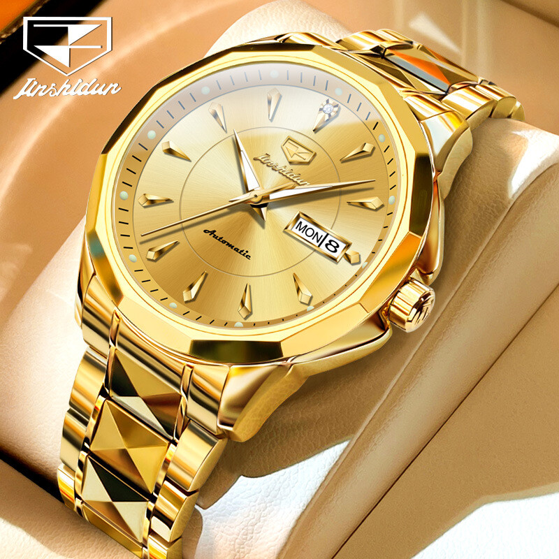 JSDUN Men Business Auto Mechanical Watch 5ATM Tungsten Steel Sapphire Mirror Day