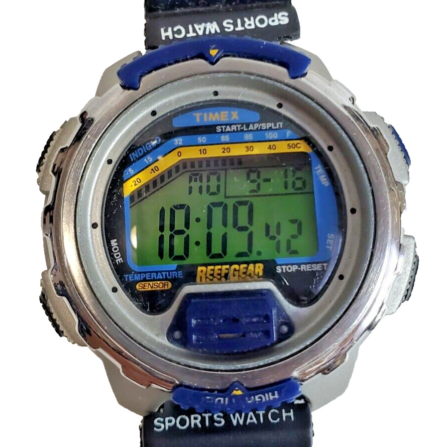 Vtg May 2002 Timex Reef Gear Indiglo with Temperature Sensor 747 watch. Runs.