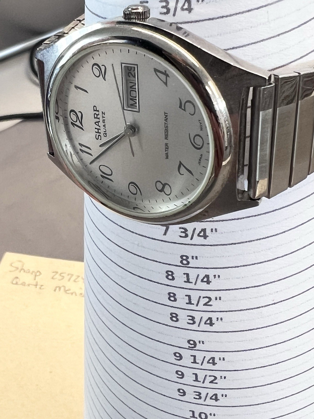 Sharp 257242 Quartz Day Date Men’s Watch New Battery Silver Tone Pristine Clean