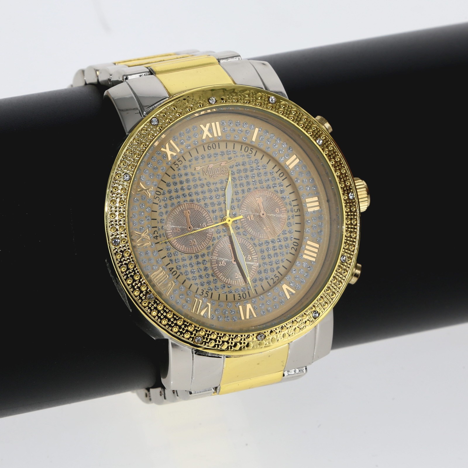 Men’s Hip Hop Watch Iced Bling Rapper Heavy Metal Link Band Luxury Fashion 52mm