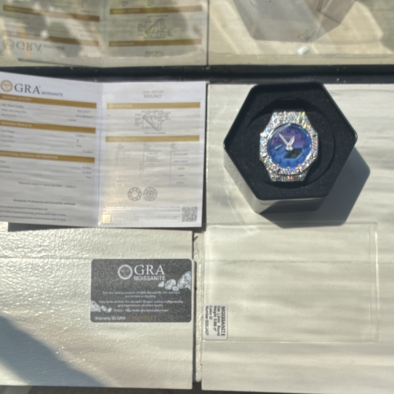 *ICED OUT* Casio G-SHOCK Analog/Digital Blue Dial Black Resin Box Papers
