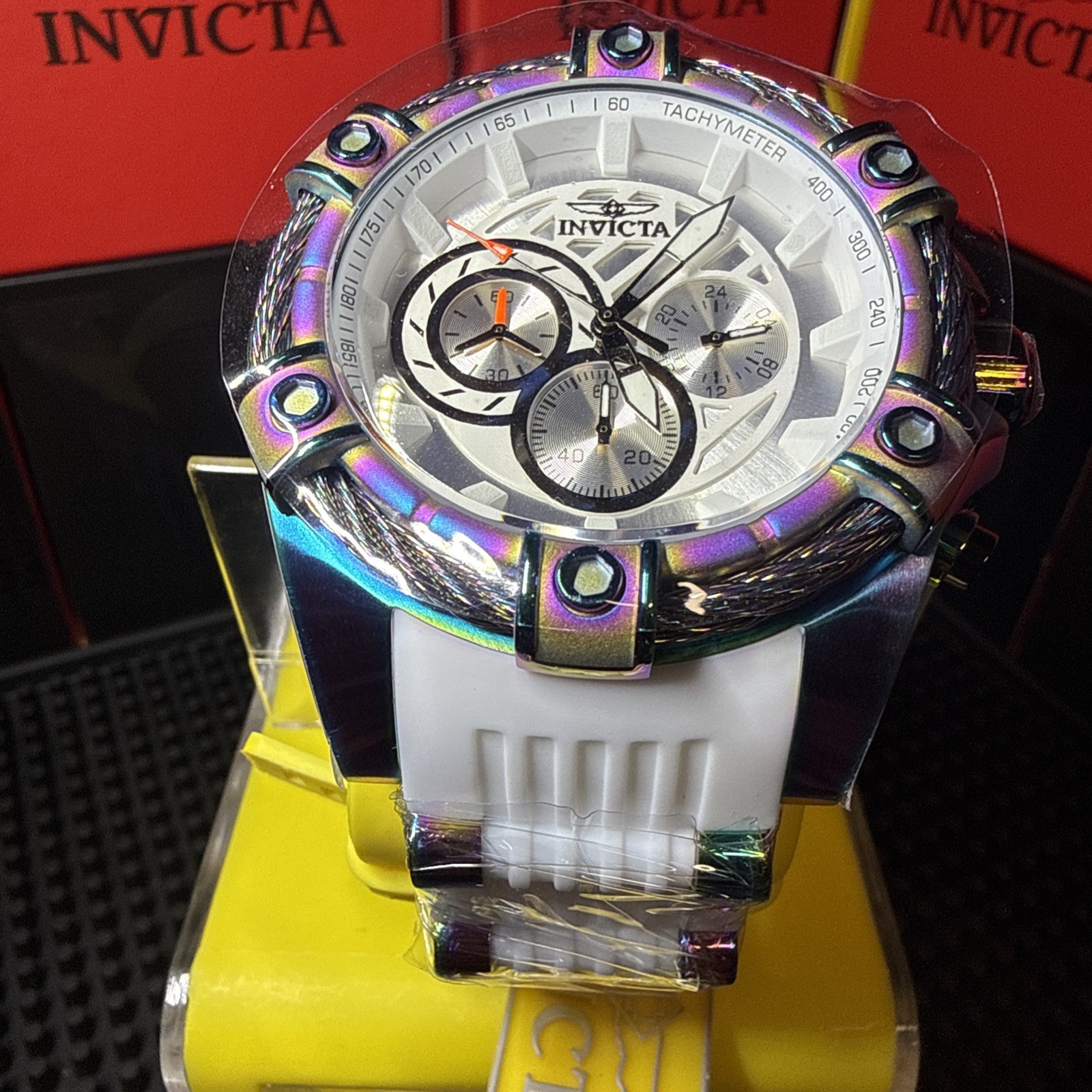 Invicta Men’s Bolt Quartz Chrono 52MM White Dial Iridescent Steel Watch 25530