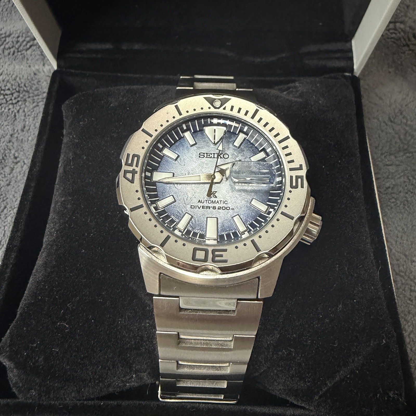Seiko Prospex Monster Save The Ocean SRPG57K1 4R36-11C0 Watch Light Blue Dial