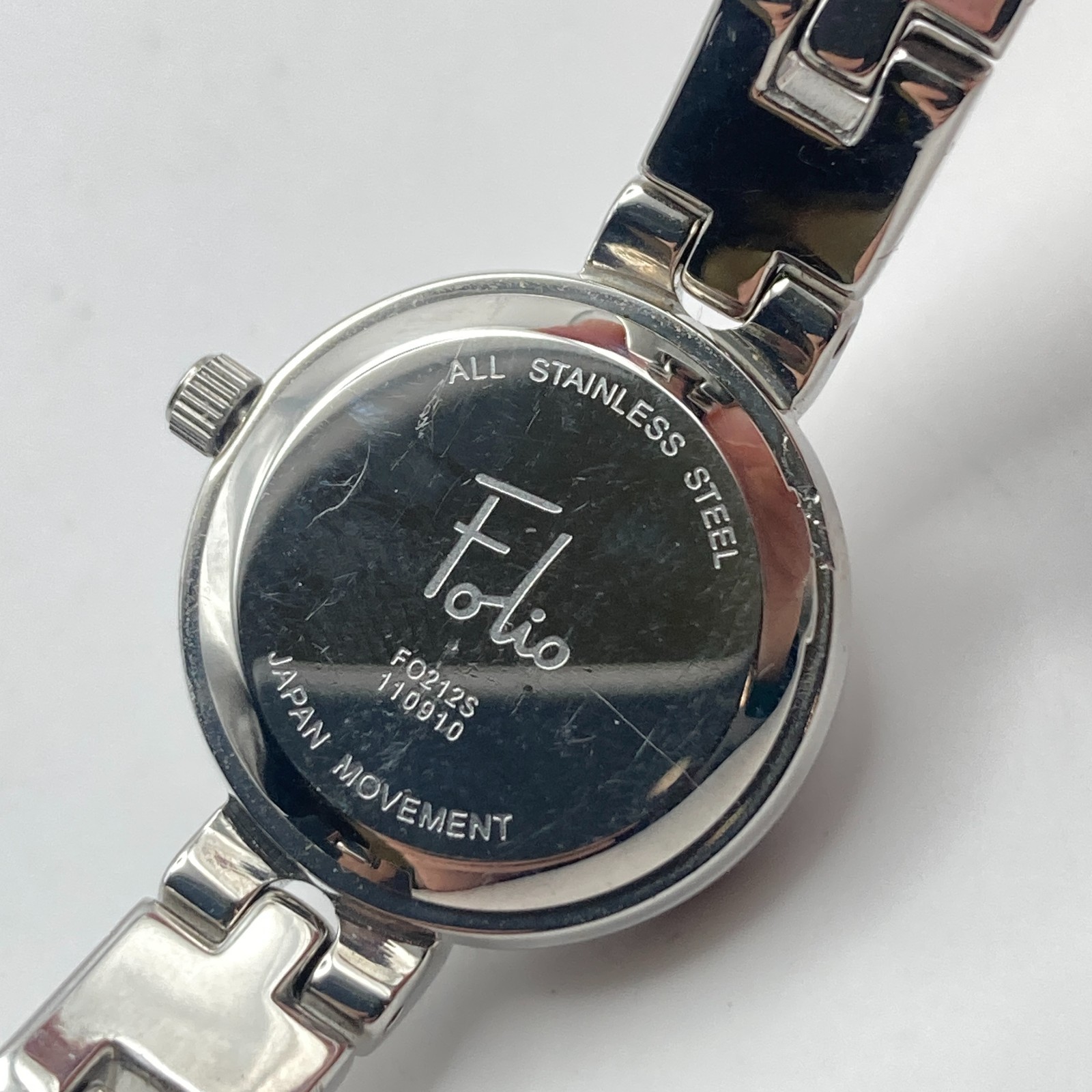 Folio Women’s Watch 21mm Silver Gold Two Tone Crystals MOP New Battery 6.5″