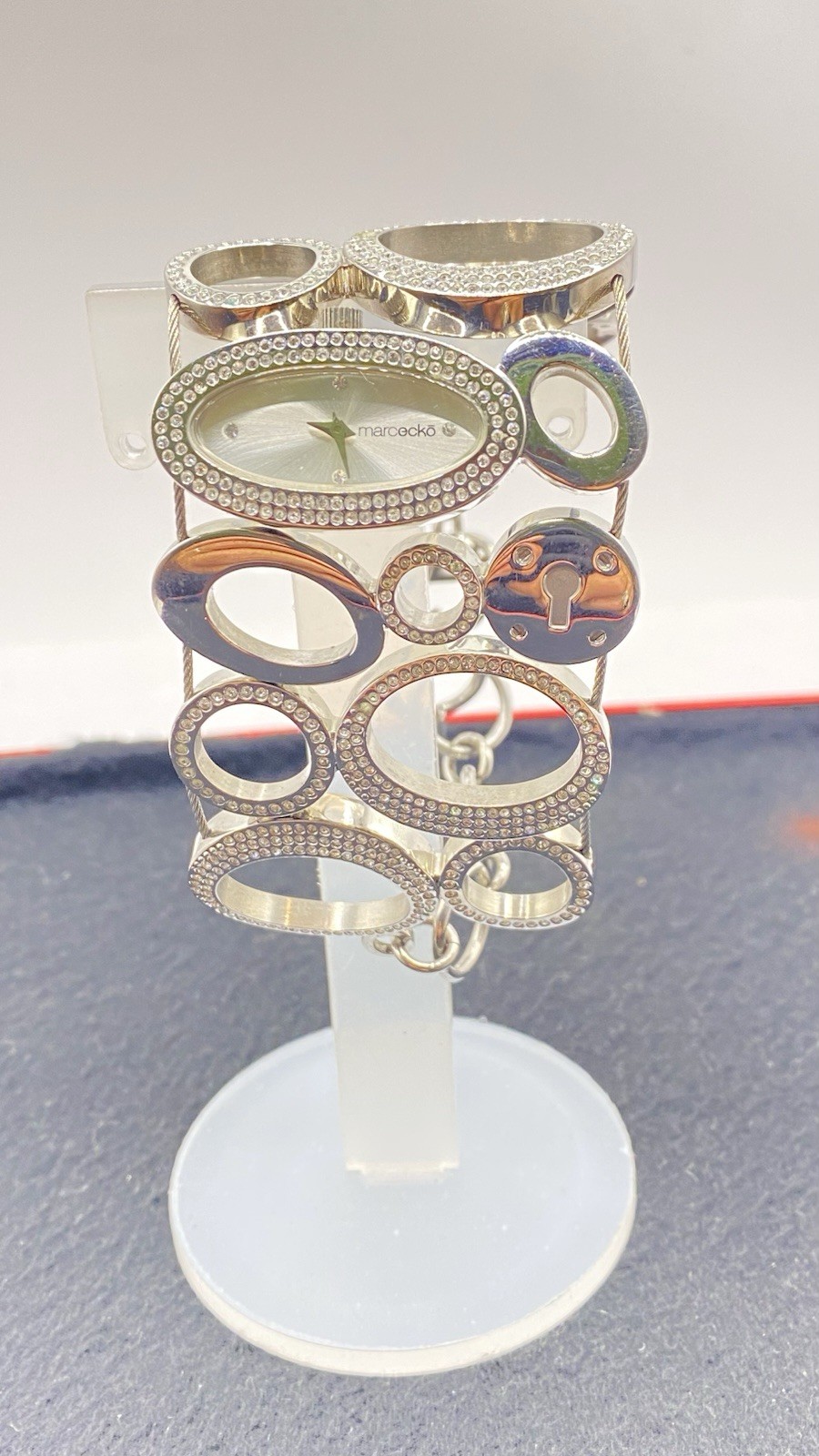 NEW-MARC ECKO POLISHED SILVER BRACELET CHAIN HOOPS,CRYSTAL,WATCH- E17501L1