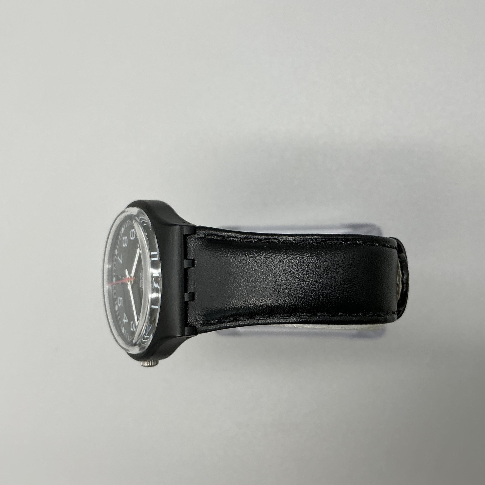 Vtg Swatch Red Sunday Mens Watch 34mm Black Dial Leather Day Date New Battery