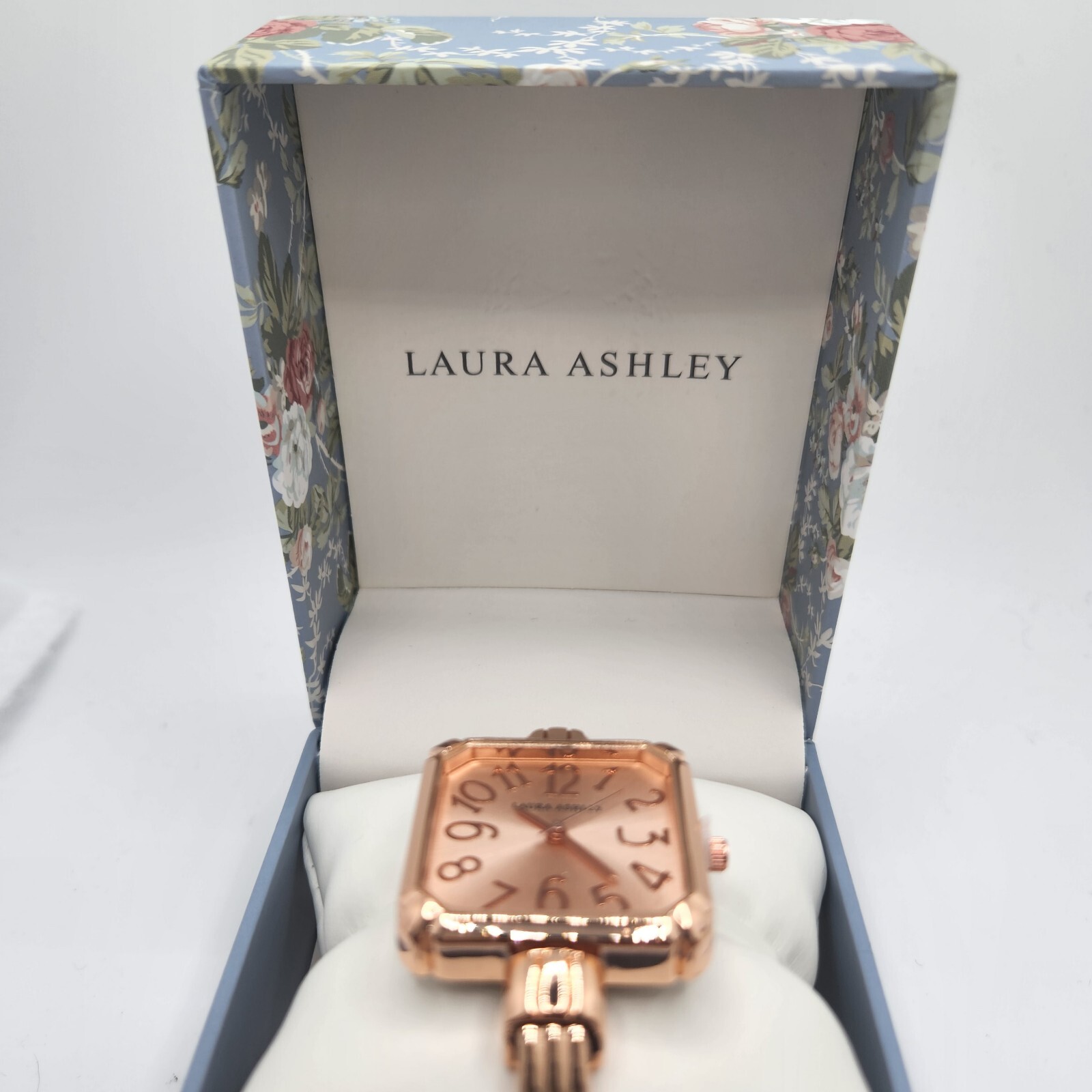 Laura Ashley Stainless Steel Skinny Bangle Square Watch Rose Gold MSRP $395