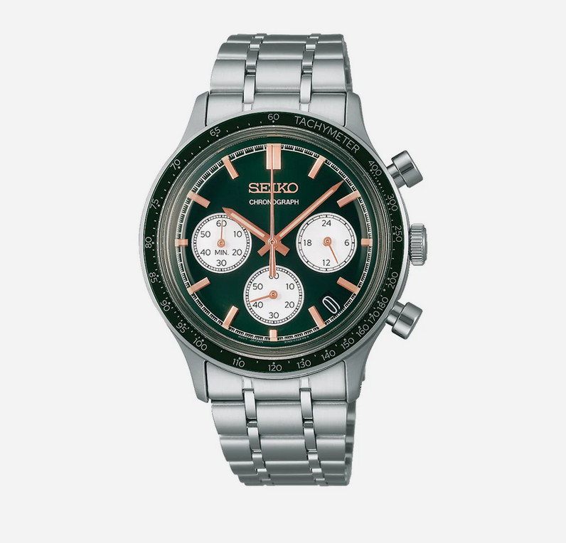 Seiko Chronograph Quartz 38.7mm Green Dial Watch SSB481